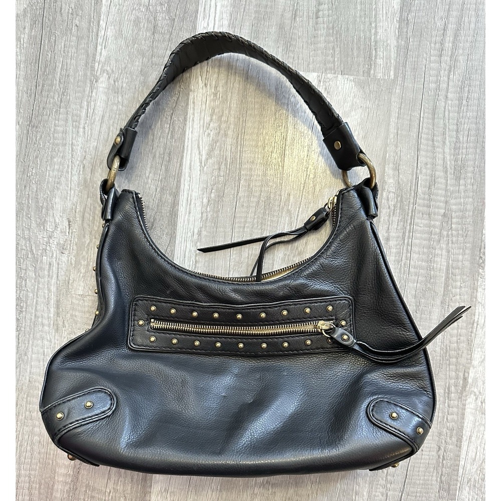 Black Michael Kors Ashbury Pebbled Leather Shoulder Bag Hobo Purse Gold